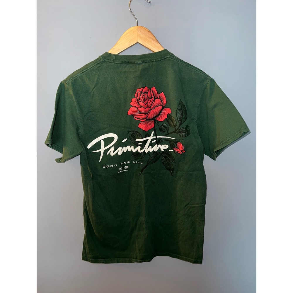 Primitive Skateboarding Mens Small Green Rose Graphic T-Shirt Short Sleeve Tee
